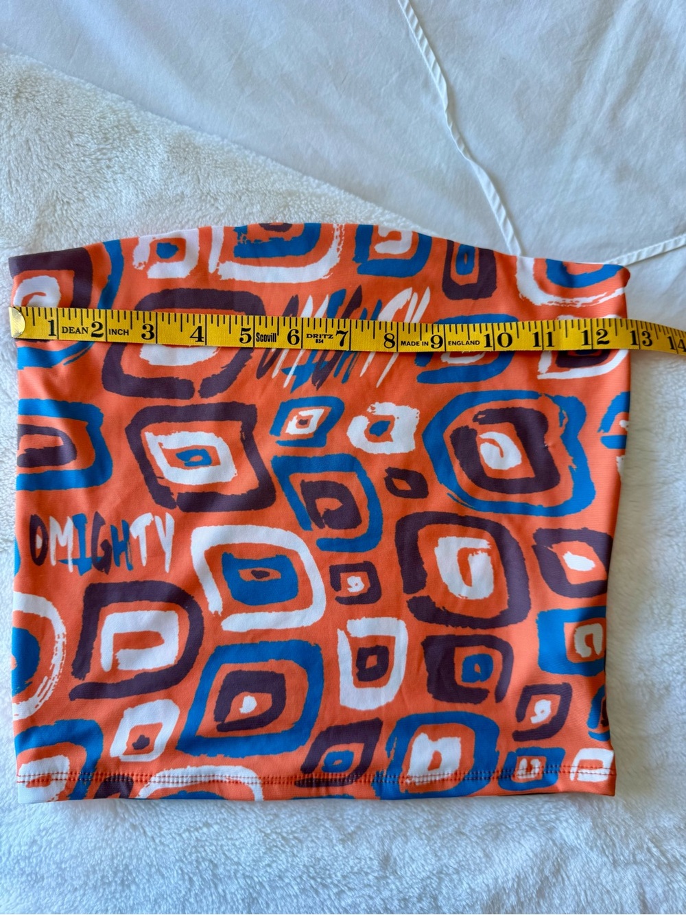 Bright Geometric Tube Top — Orange, Blue & White. A6